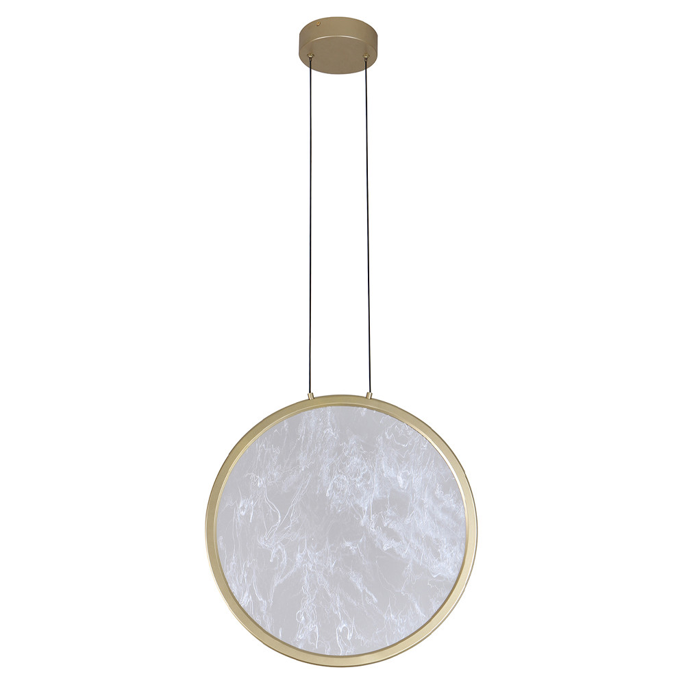 Светодиодный подвесной светильник круглой формы с металлической рамой золотого цвета Marble Glow 47