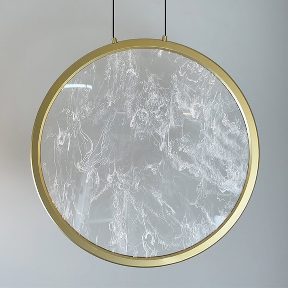 Светодиодный подвесной светильник круглой формы с металлической рамой золотого цвета Marble Glow 47