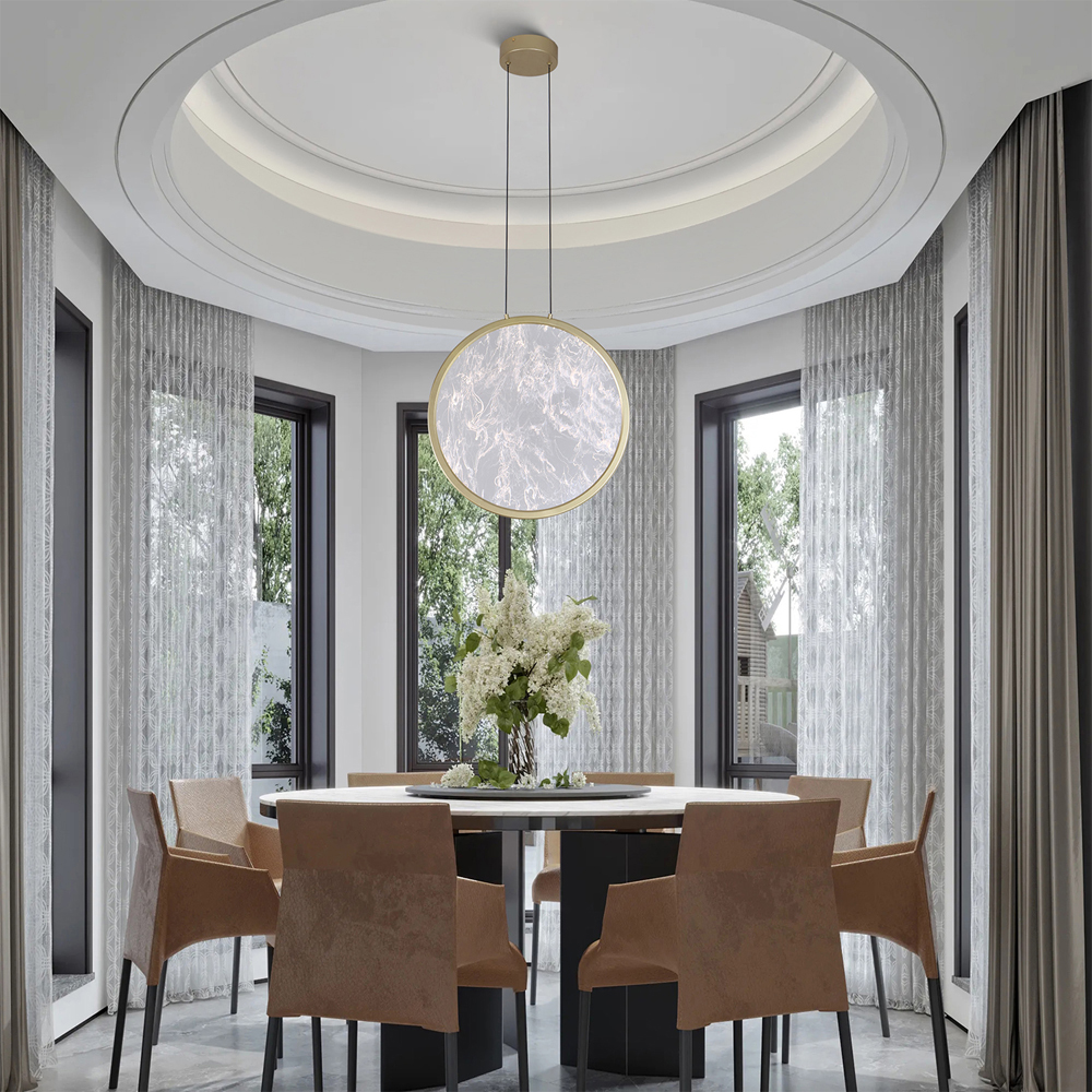 Светодиодный подвесной светильник круглой формы с металлической рамой золотого цвета Marble Glow 47