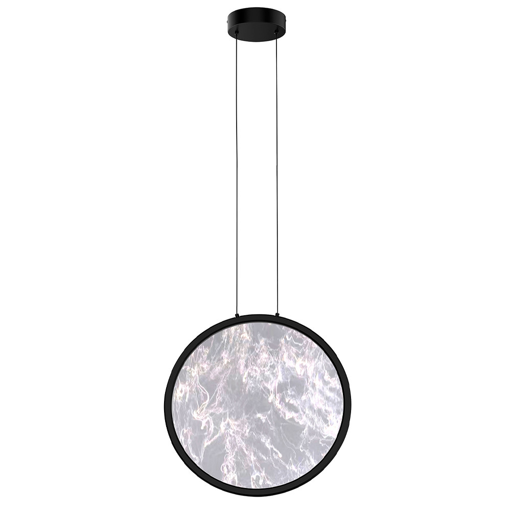 Светодиодный подвесной светильник круглой формы с металлической рамой черного цвета Marble Glow 47