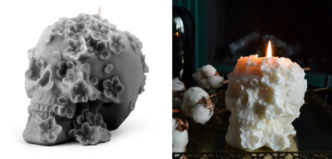 Свеча Gray Flowers Skull