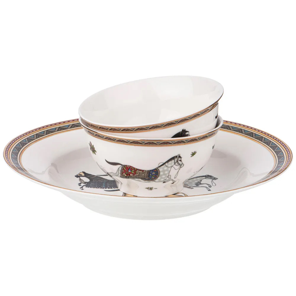 Сервиз обеденный из фарфора с изображением лошадей на 6 персон 23 предмета Porcelain Horse Set