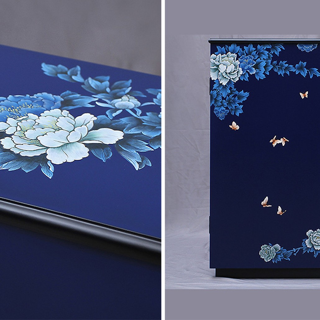 Синий Комод в Китайском стиле  ручная роспись Цветы и Бабочки Flowers and Butterflies Blue chest