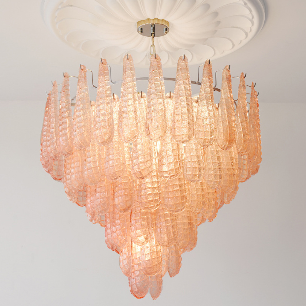 Современная Люстра Textured Glass Drops Chandelier Нежно розовые капли