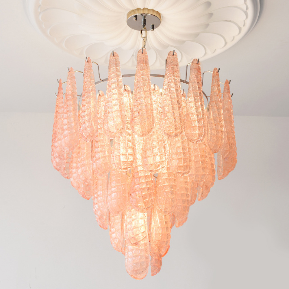 Современная Люстра Textured Glass Drops Chandelier Нежно розовые капли