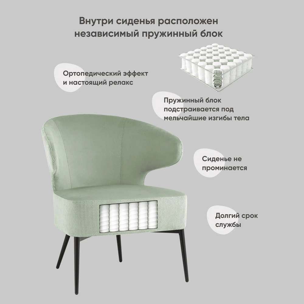 Современное мягкое кресло на металлических ножках Rakush Pistachio