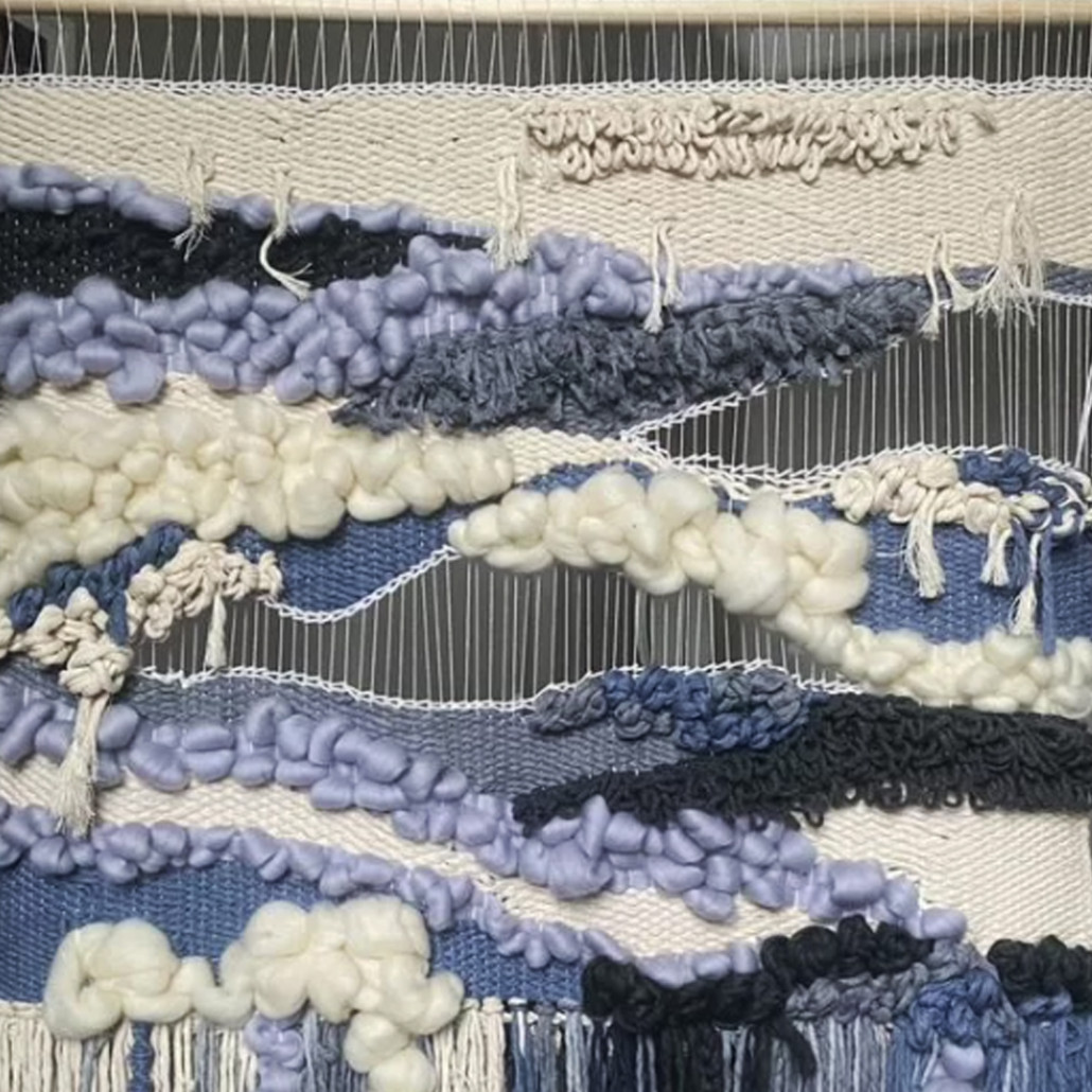 Современное ткачество гобелен в синих оттенках Blue Undine II