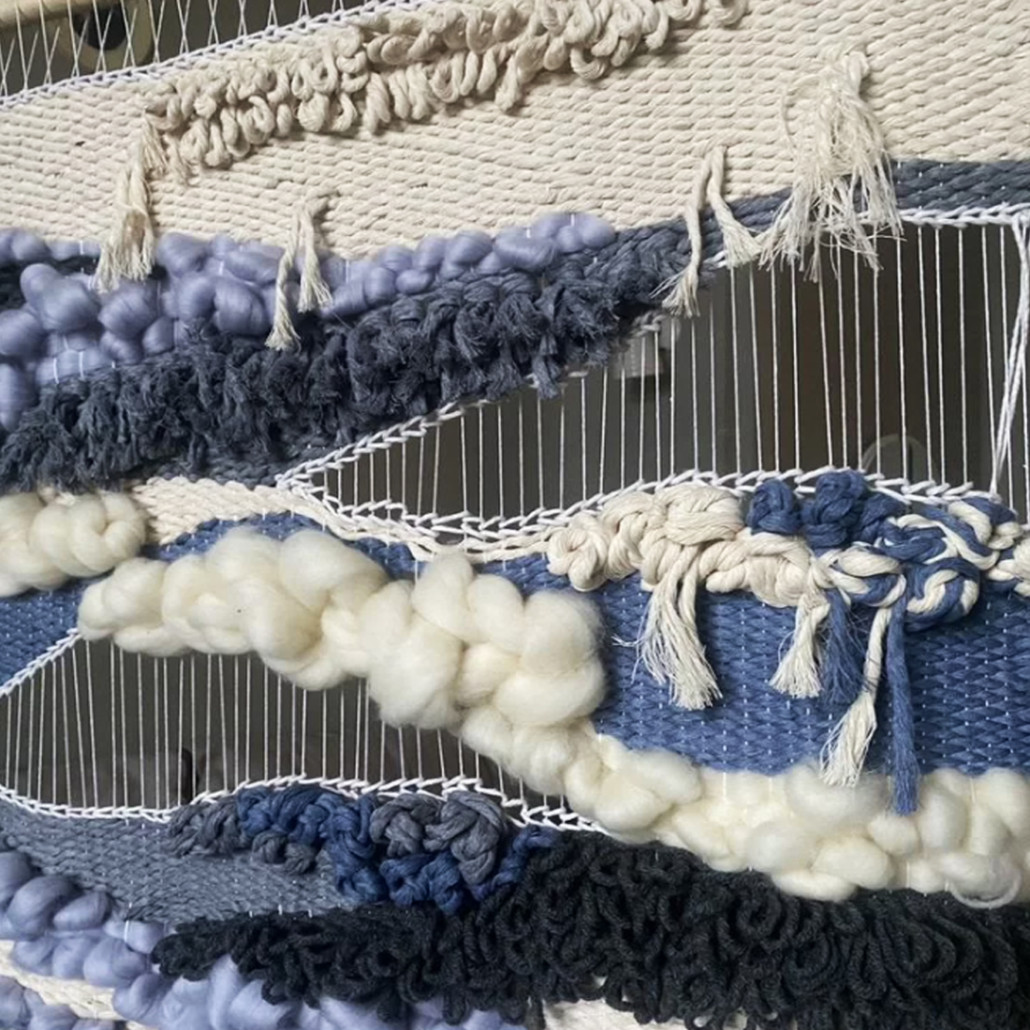 Современное ткачество гобелен в синих оттенках Blue Undine II