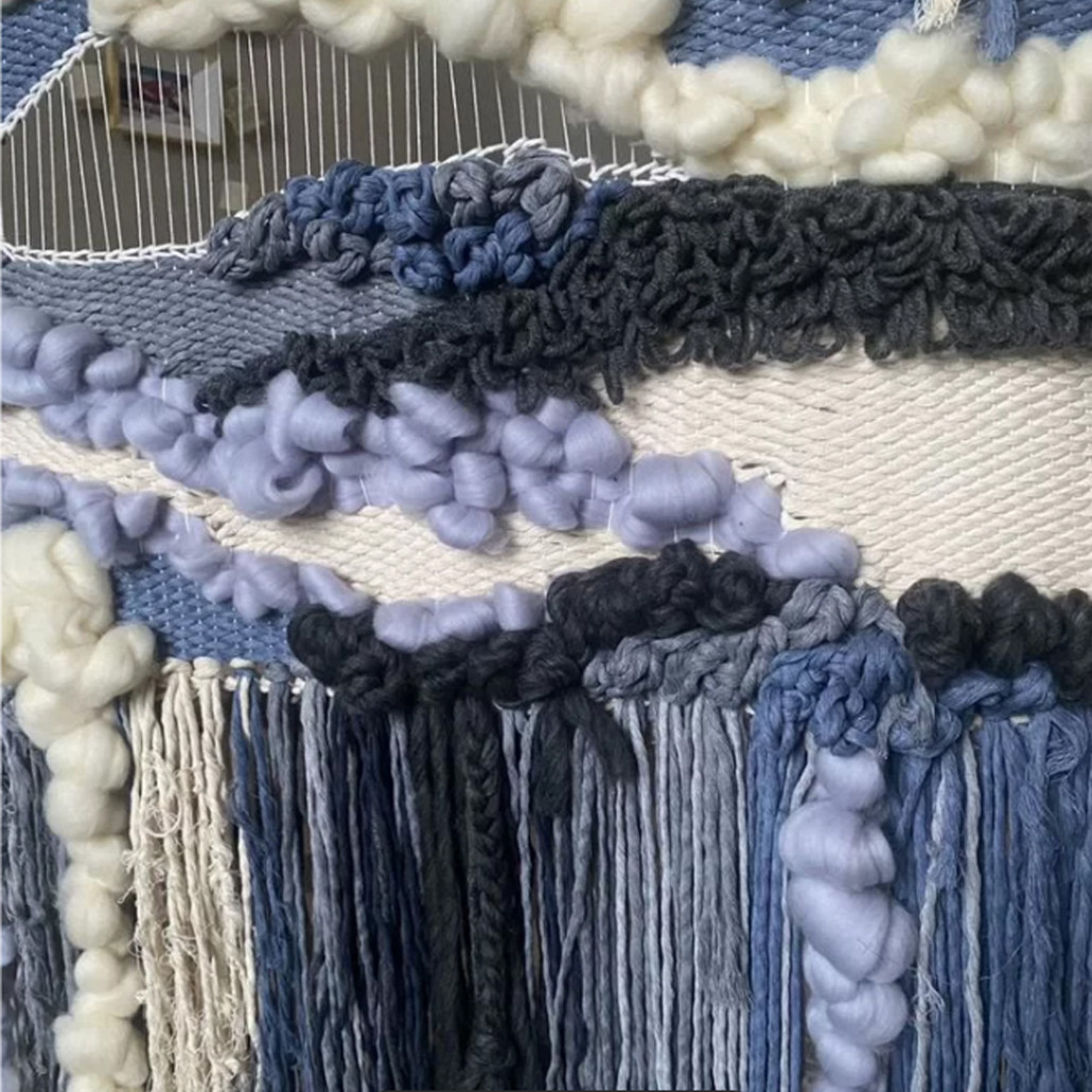 Современное ткачество гобелен в синих оттенках Blue Undine II