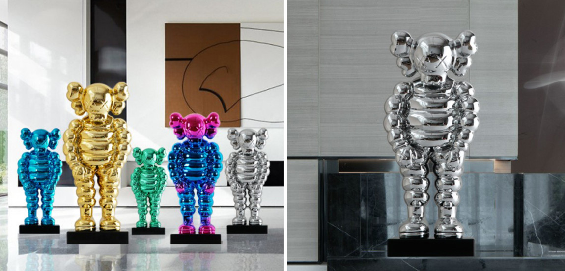 Статуэтка KAWS Bowed Down Silver on stand
