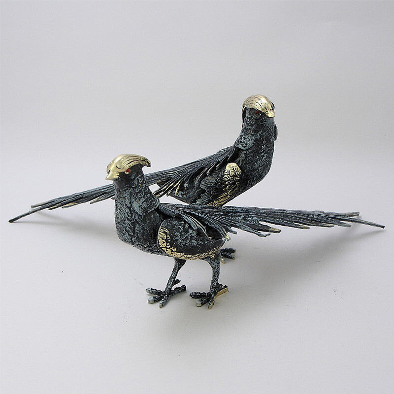 Статуэтка бронзовая пара Фазаны синие Bronze Birds