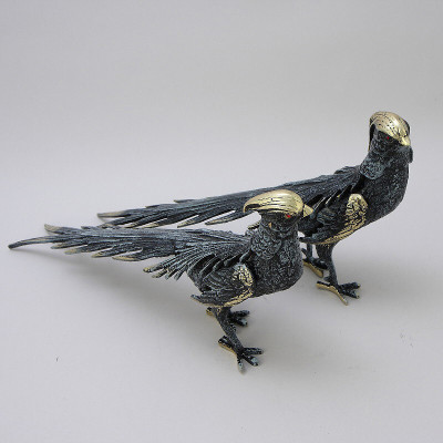 Статуэтка бронзовая пара Фазаны синие Bronze Birds