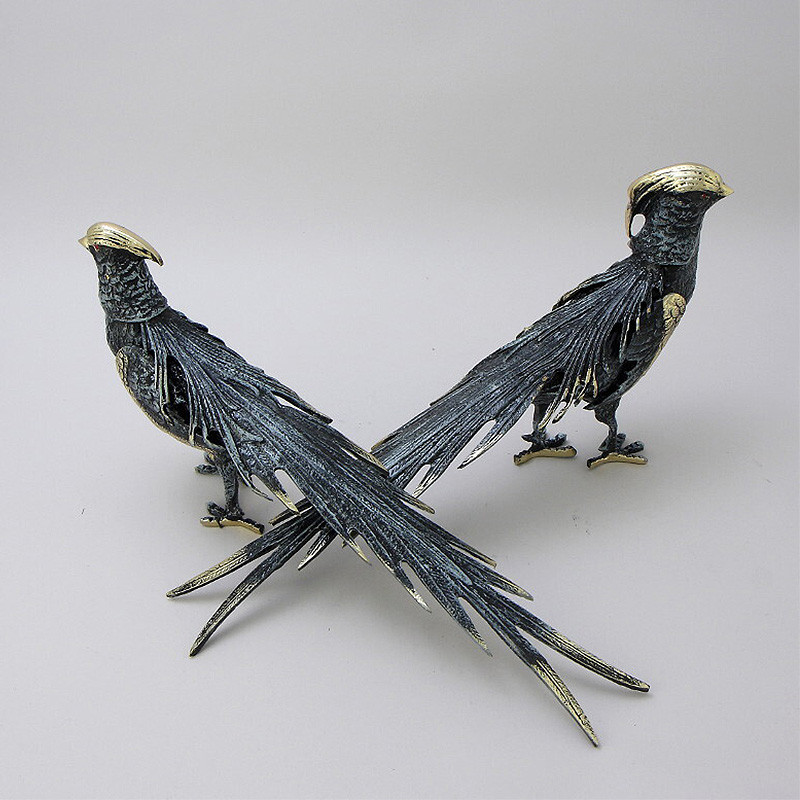 Статуэтка бронзовая пара Фазаны синие Bronze Birds