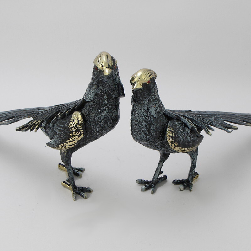 Статуэтка бронзовая пара Фазаны синие Bronze Birds