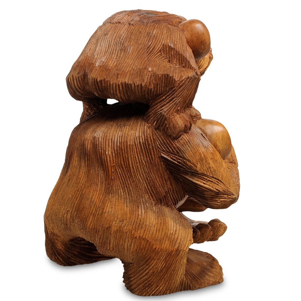 Статуэтка из дерева суар в виде обезьяны с детёнышем Mama Monkey