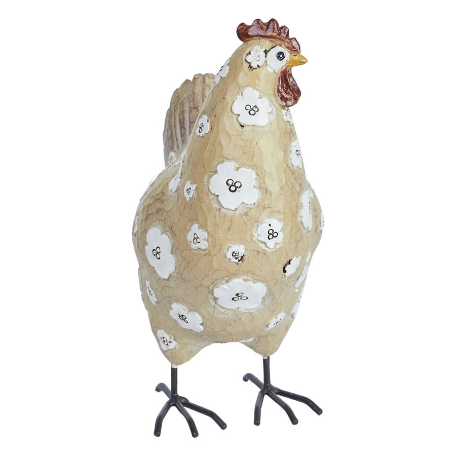 Статуэтка курица с белым цветочным узором и металлическими ножками Rustic Chicken