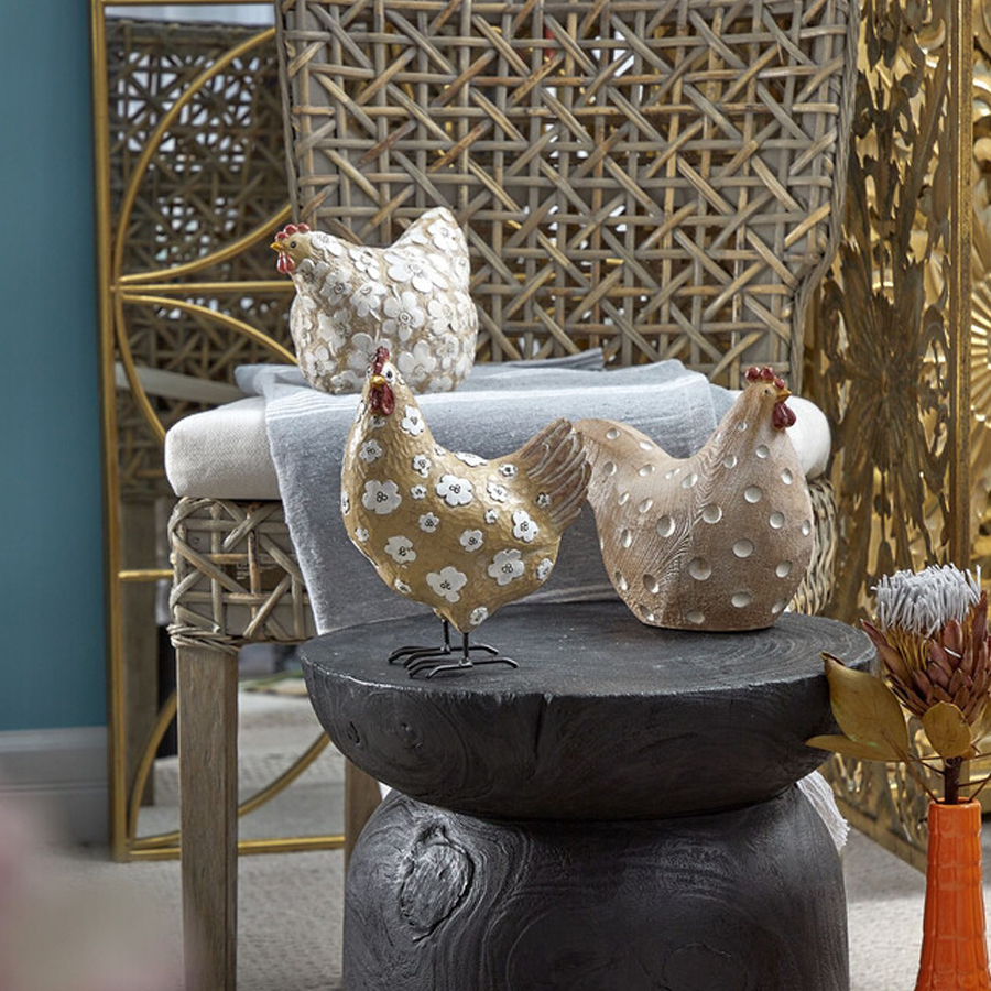 Статуэтка курица с белым цветочным узором и металлическими ножками Rustic Chicken