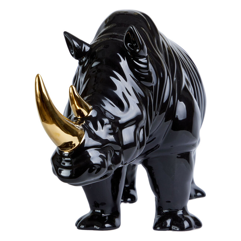 Статуэтка черный носорог с золотыми рогами Golden Horned Black Rhino
