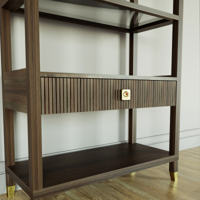 Стеллаж Elsa Dreams Walnut со стеклянными полками и ящиком