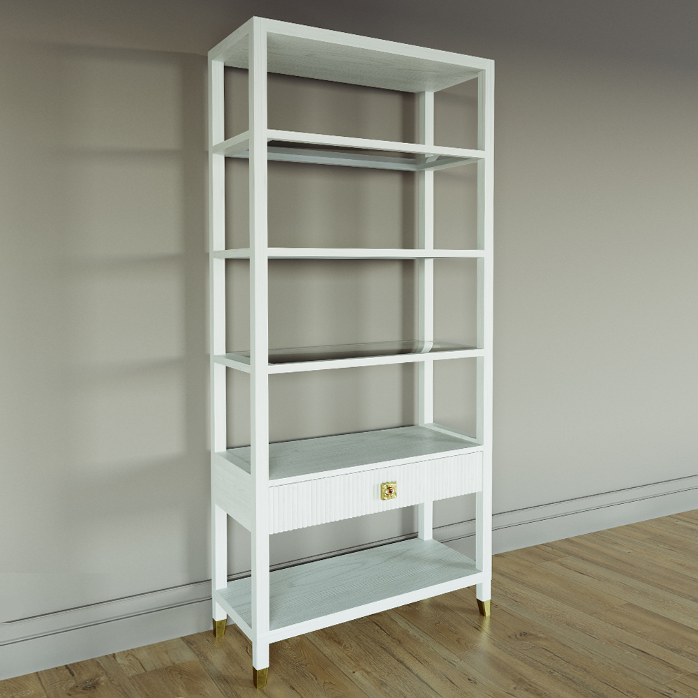 Стеллаж Elsa Dreams White со стеклянными полками и ящиком