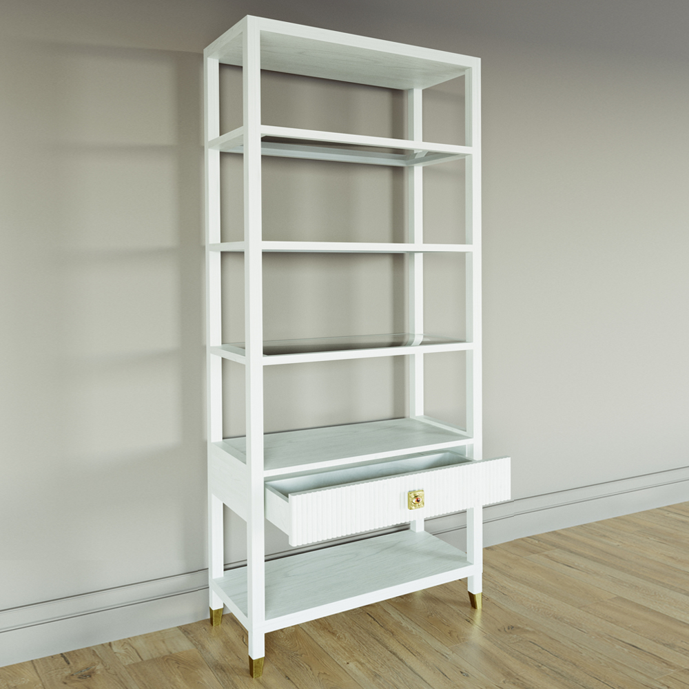 Стеллаж Elsa Dreams White со стеклянными полками и ящиком