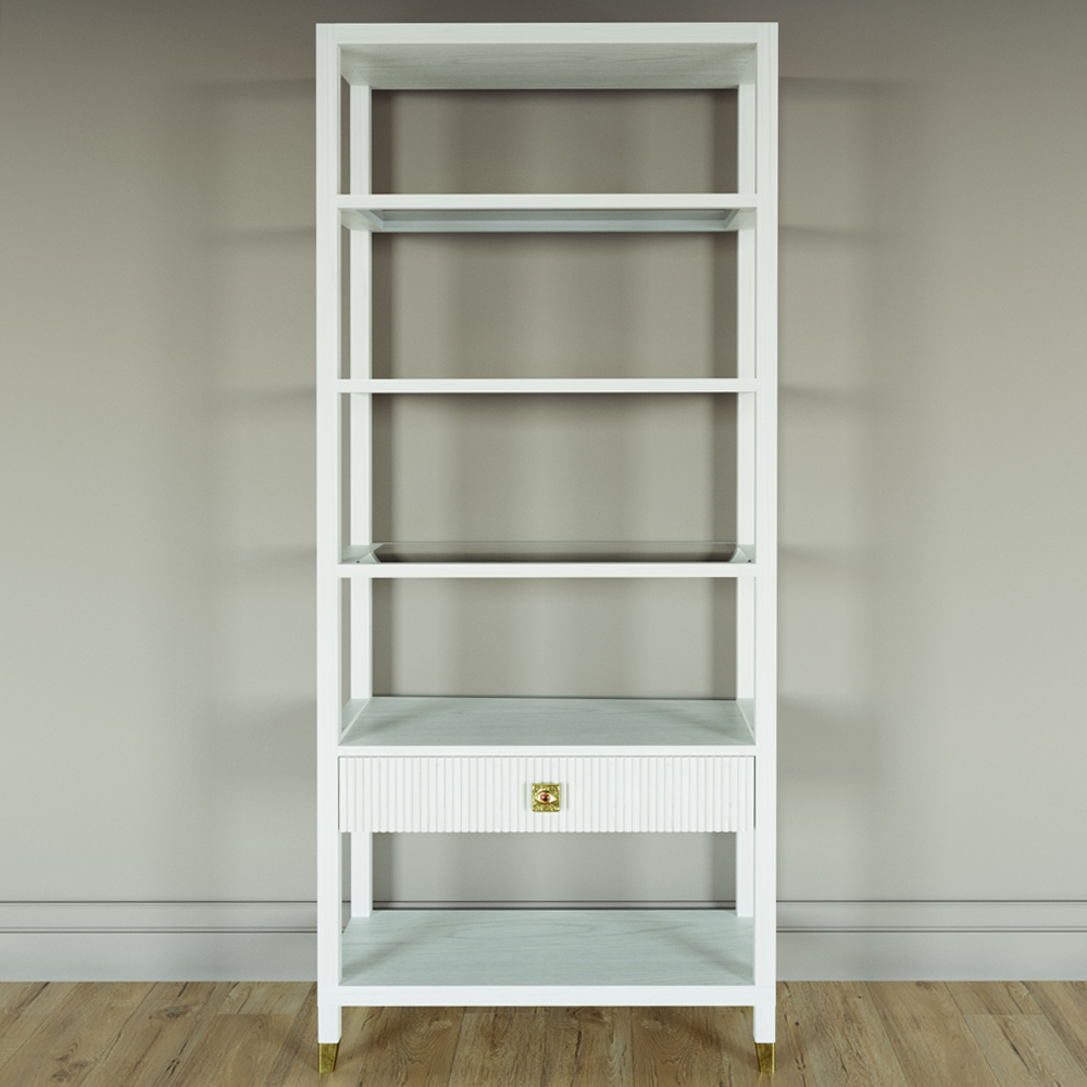 Стеллаж Elsa Dreams White со стеклянными полками и ящиком