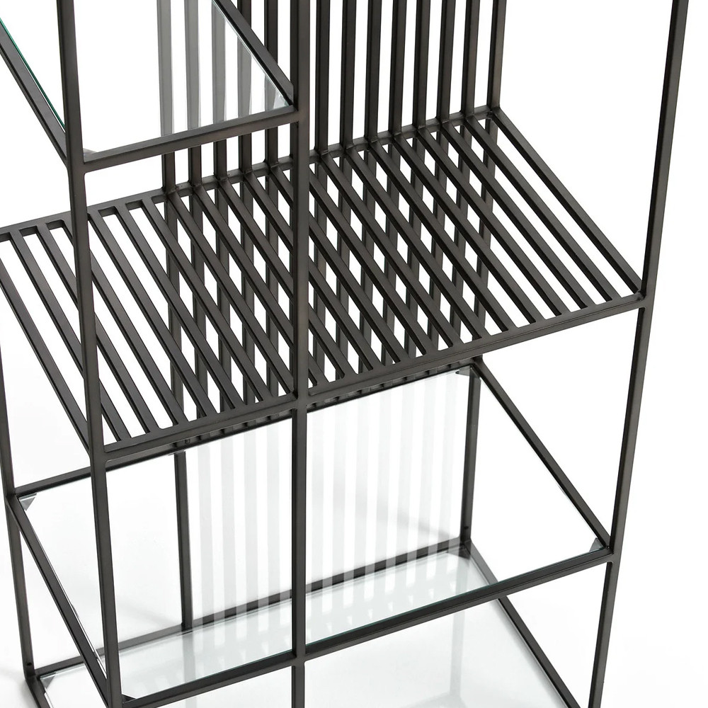 Стеллаж из металла и стекла Menzie Black Stripes Metal Rack