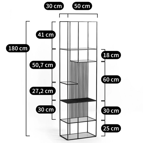 Стеллаж из металла и стекла Menzie Black Stripes Metal Rack