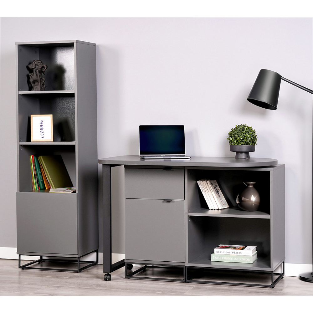 Стеллаж книжный цвета графит с 3-мя открытыми полками и дверкой Strict Lines