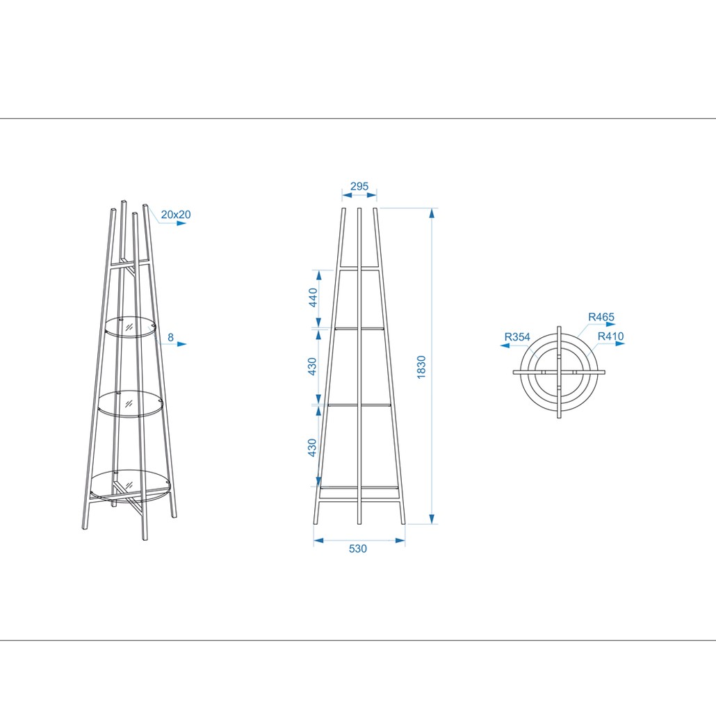 Стеллаж конусообразный с прозрачными стеклянными полками Tower