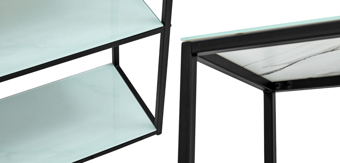 Стеллаж металлический со стеклянными полками Hebert Marble Glass Rack