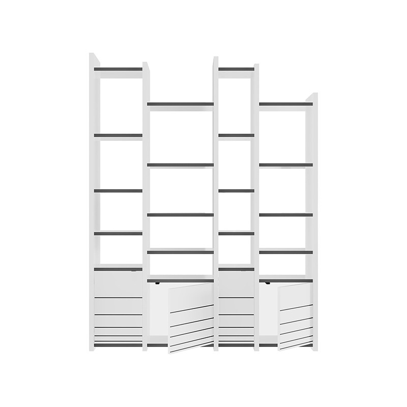 Стеллаж прямой ассиметричный с полками и 4-мя дверцами ARYA BOOKCASE WHITE