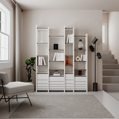 Стеллаж прямой ассиметричный с полками и 4-мя дверцами ARYA BOOKCASE WHITE