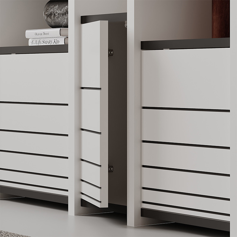 Стеллаж прямой ассиметричный с полками и 4-мя дверцами ARYA BOOKCASE WHITE