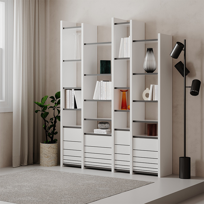 Стеллаж прямой ассиметричный с полками и 4-мя дверцами ARYA BOOKCASE WHITE