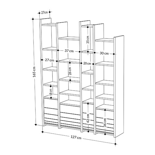 Стеллаж прямой ассиметричный с полками и 4-мя дверцами ARYA BOOKCASE WHITE