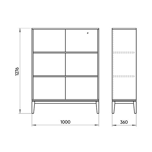 Стеллаж прямой белый с открытыми полками с фасадом из шпона дуба Fjord