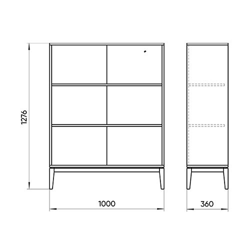 Стеллаж прямой темно-серый с открытыми полками с фасадом из шпона дуба Fjord