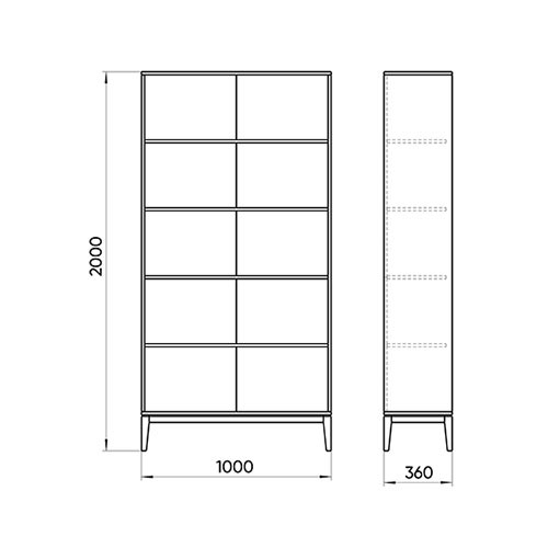 Стеллаж прямой темно-серый с открытыми полками с фасадом из шпона дуба Fjord