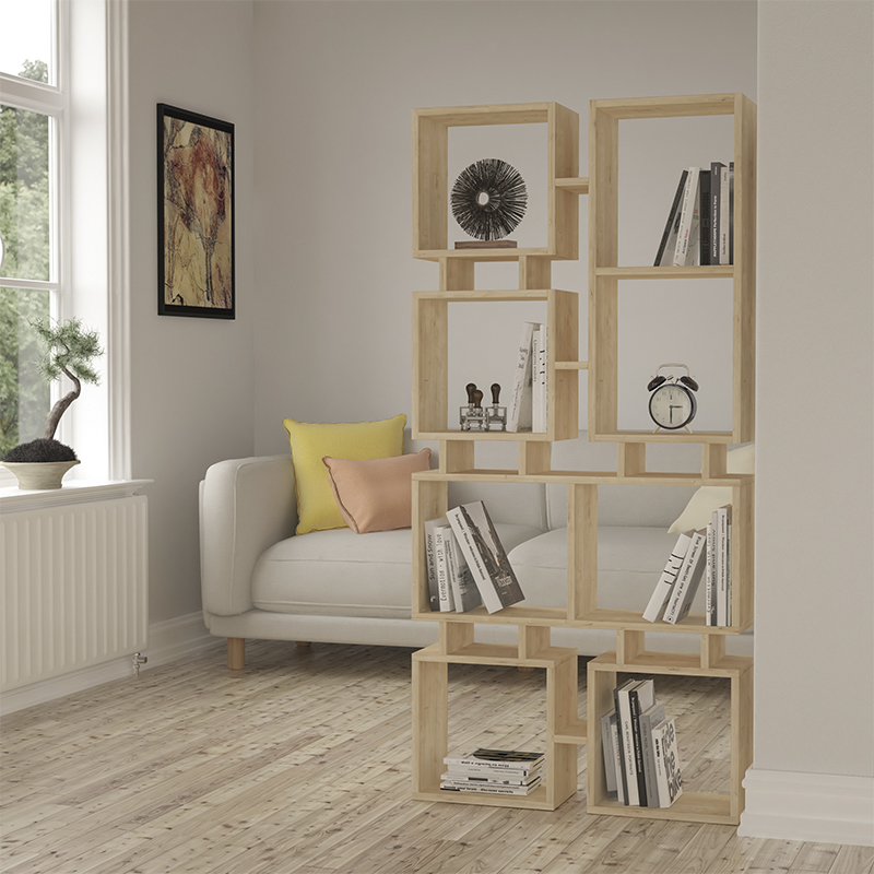 Стеллаж прямой цвета древесины с 8-ю открытыми полками RAIL BOOKCASE NO.1 OAK