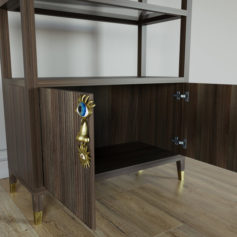 Стеллаж со стеклянными полками Elsa Dreams Walnut