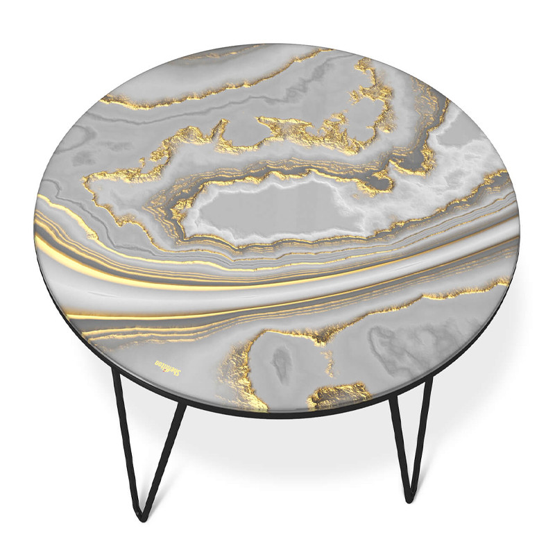 Стол журнальный c круглой столешницей из стекла серого цвета Gray and Gold Marble