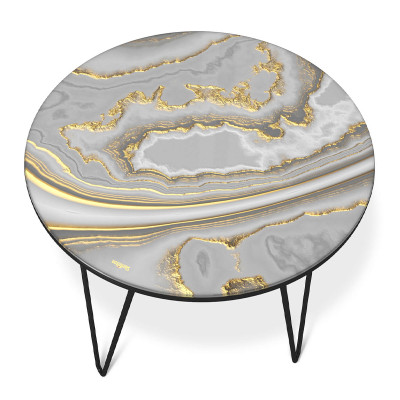 Стол журнальный c круглой столешницей из стекла серого цвета Gray and Gold Marble