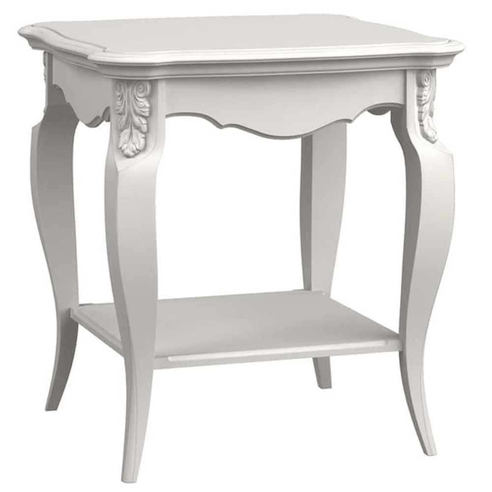 Стол журнальный белый из массива бука с полкой в стиле прованс White Provence