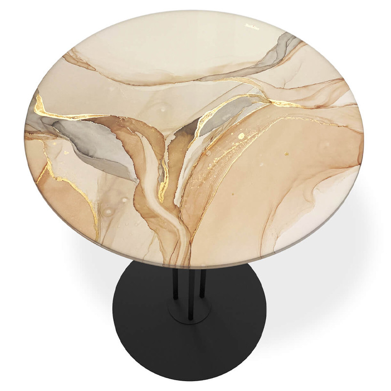 Стол журнальный круглый с бежевой столешницей из стекла Beige Marble