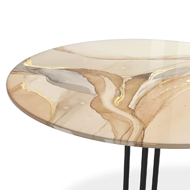 Стол журнальный круглый с бежевой столешницей из стекла Beige Marble