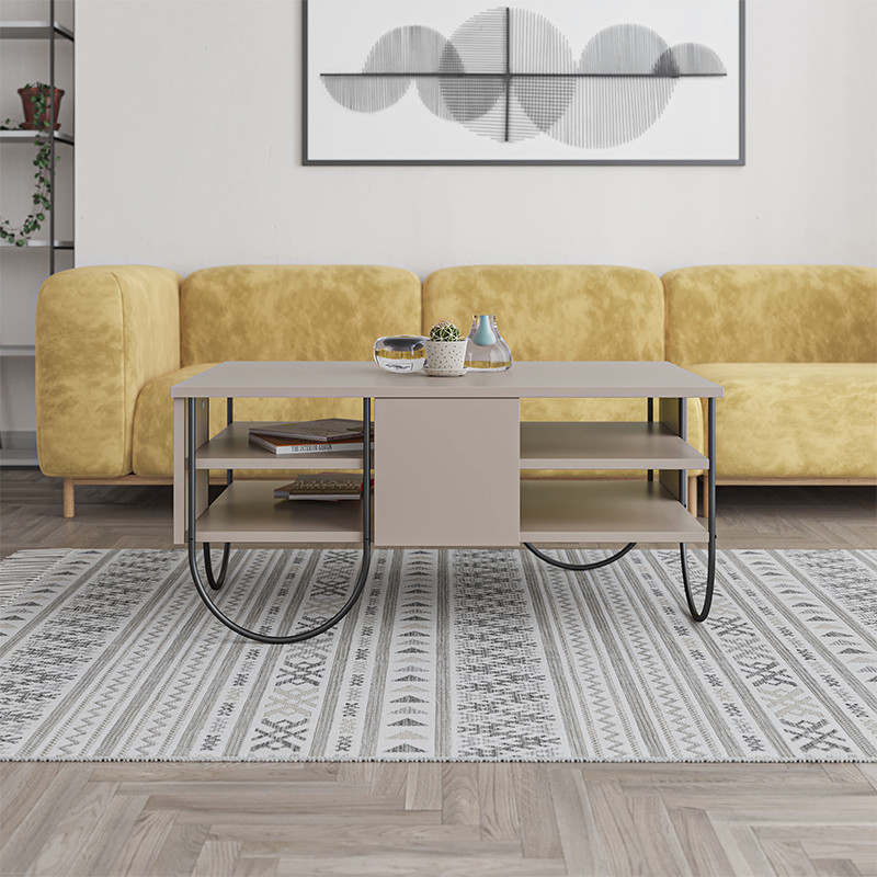 Стол журнальный прямоугольной формы с 2-мя полками бежево-серого цвета NORFOLK LIGHT MOCHA