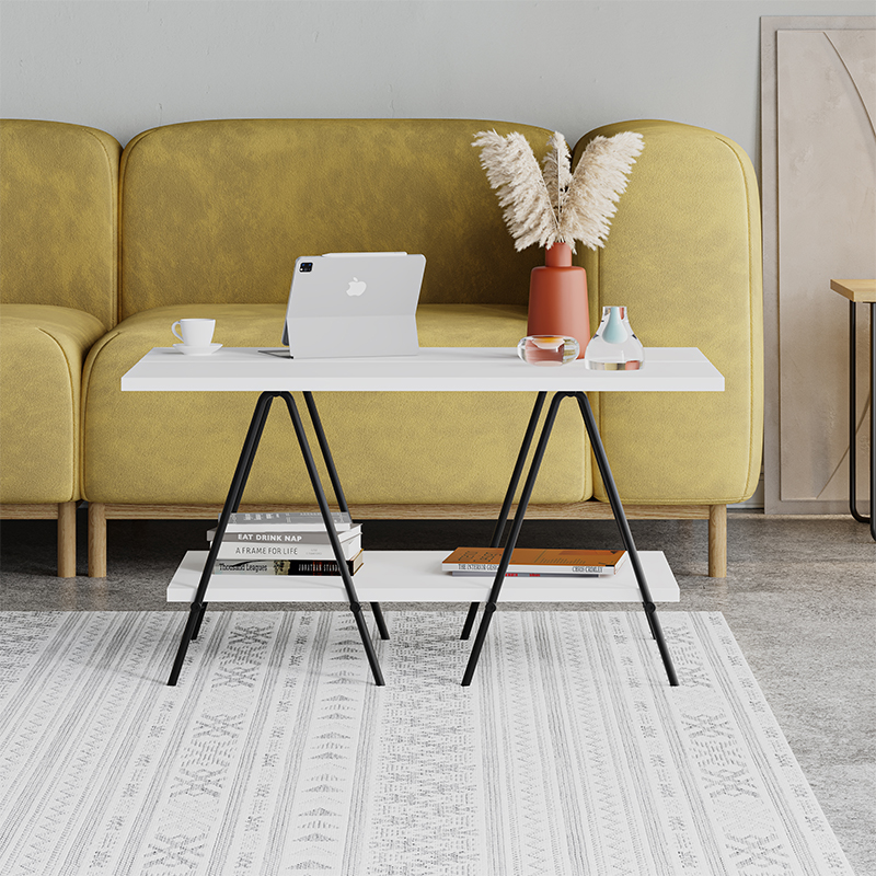 Стол журнальный с белой прямоугольной столешницей и полкой ESSEL WHITE