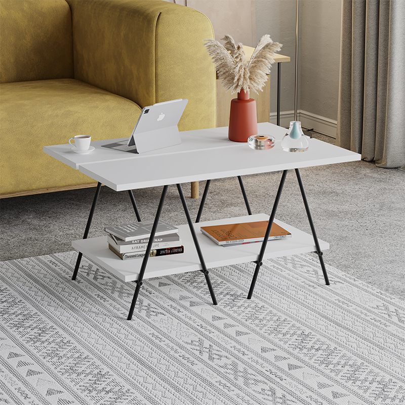 Стол журнальный с белой прямоугольной столешницей и полкой ESSEL WHITE