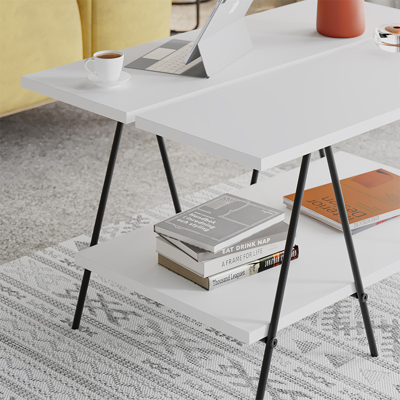 Стол журнальный с белой прямоугольной столешницей и полкой ESSEL WHITE